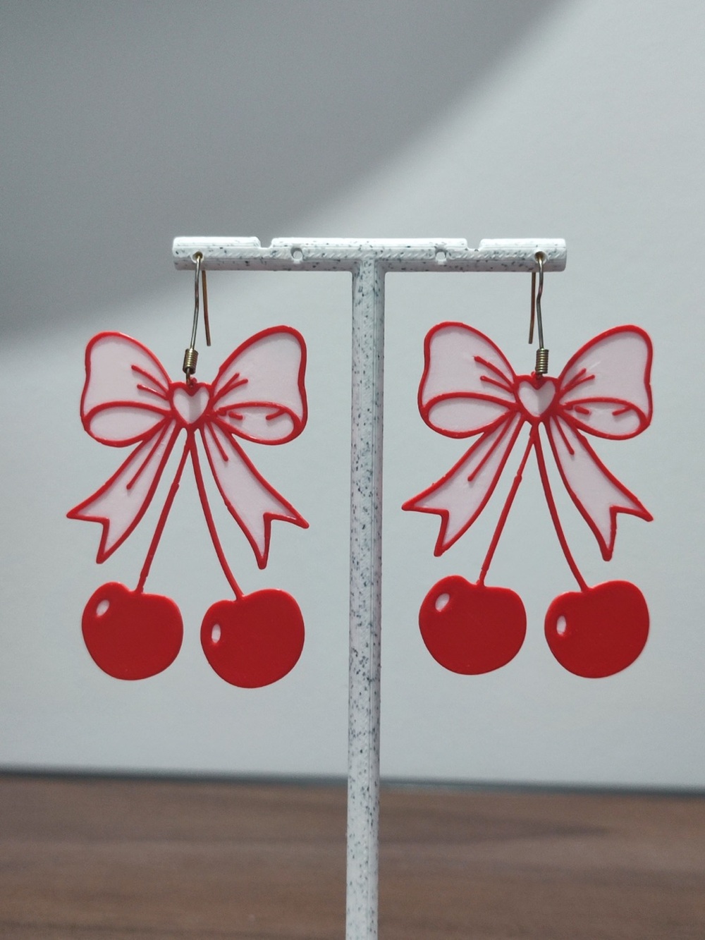 Red Cherry Bow Dangle Earrings - Women Accessories